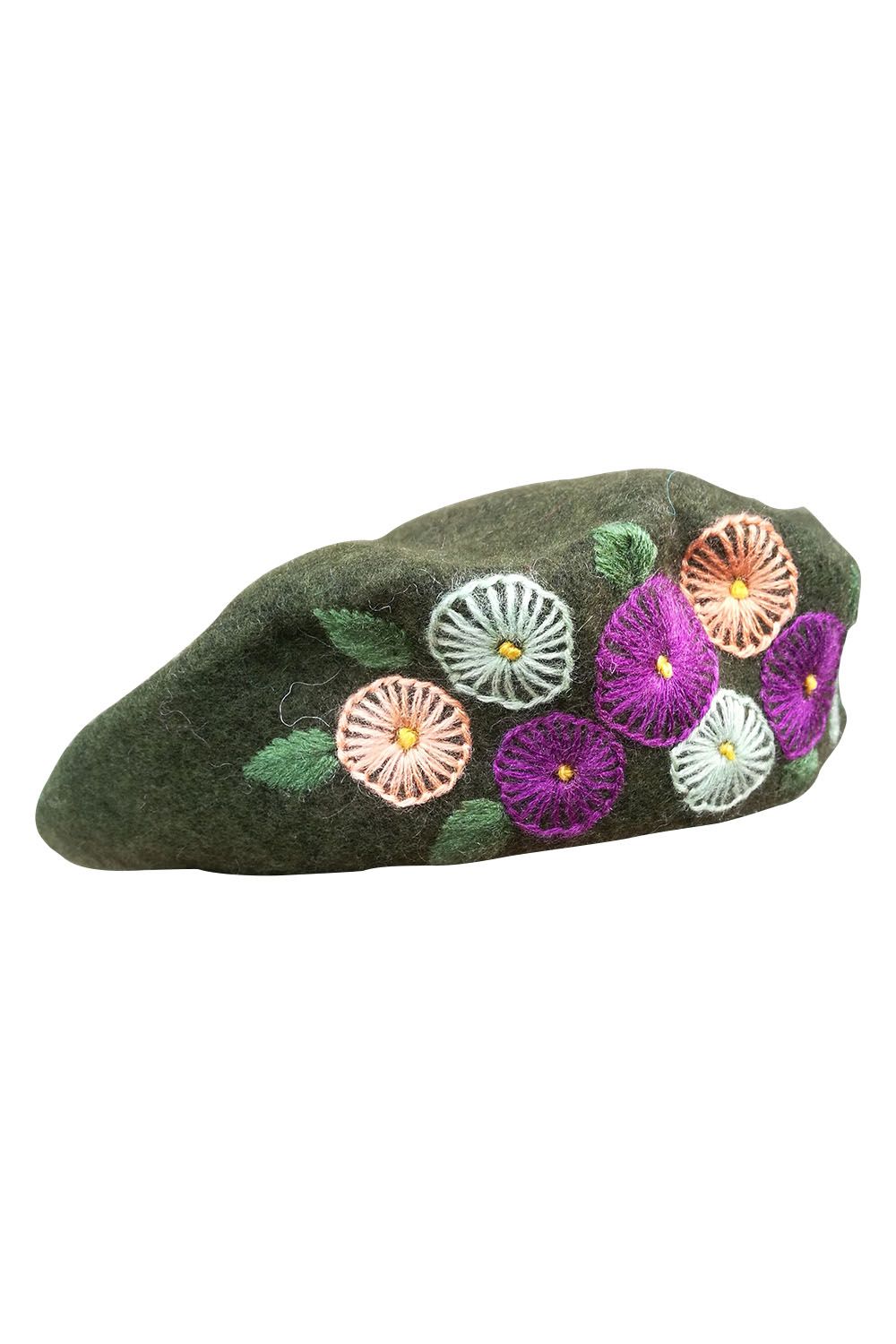 Bască damă brodate manual cu model floral, BC01