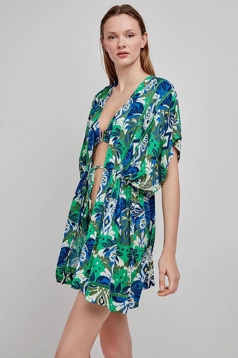 Caftan scurt de plajă, cu imprimeu tropical, Gisela 2/40036