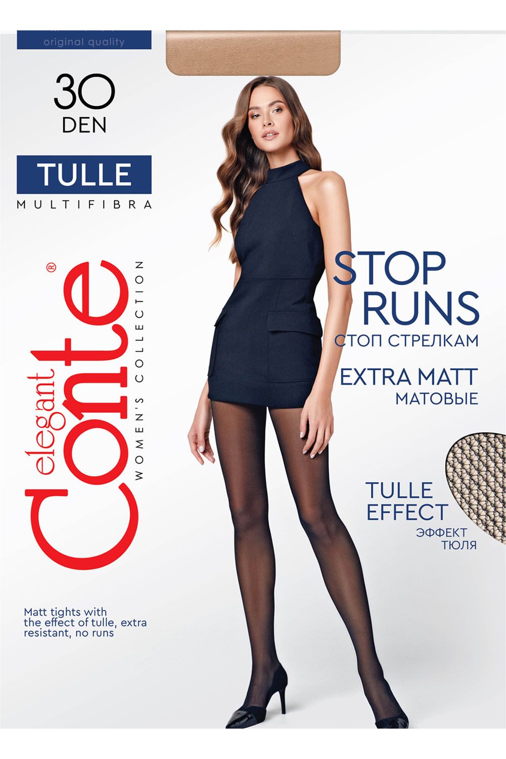 Ciorap subțire, extra mat cu efect de tul, Conte Elegant Tulle 30 Den