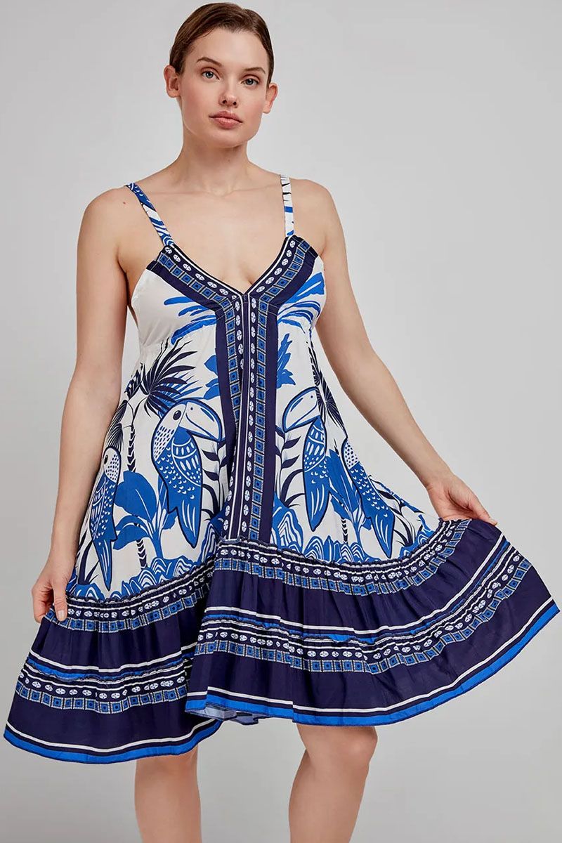 Rochie scurtă plajă cu imprimeu tucan, din 100% vâscoză, Gisela 2/40031