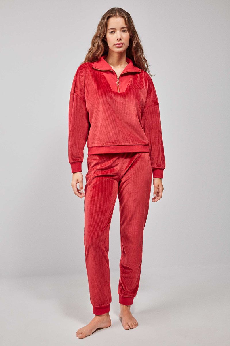 Set pijama lungă din catifea cu textură nervurată, Gisela 2/20230