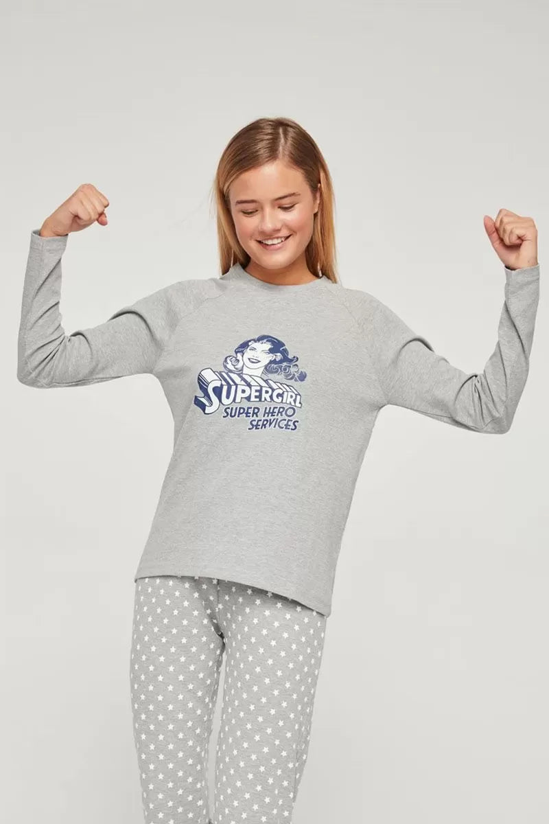 Set pijama lungă cu imprimeu Supergirl, 2 piese, Gisela 2/1841