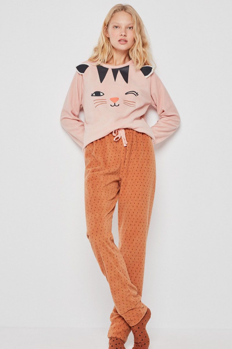 Set pijama damă, 2 piese, cu design felin, Gisela 2/1981