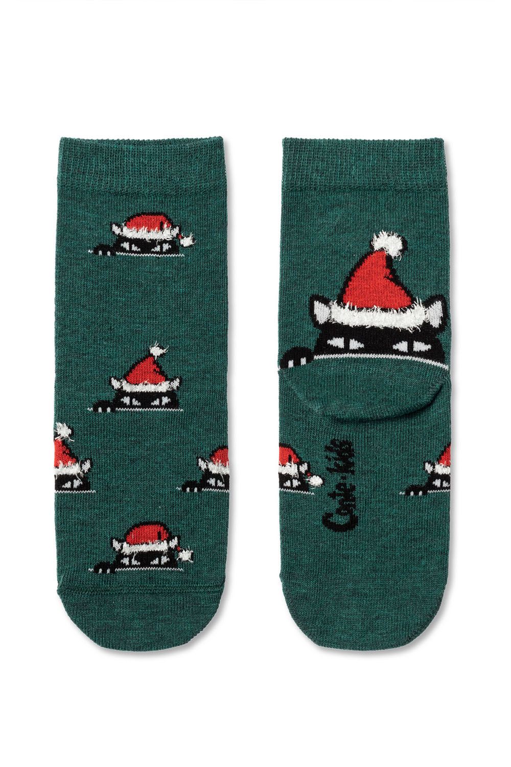 Șosete copii de Crăciun cu model ”Xmas Cat” cu ață pufoasă, Conte Kids 524