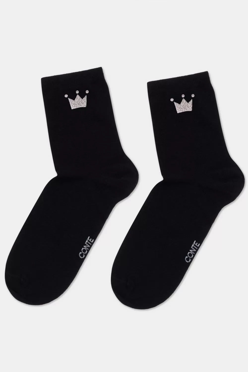 Șosete damă din bumbac cu imprimeu din sclipici Queen, Conte Classic 430