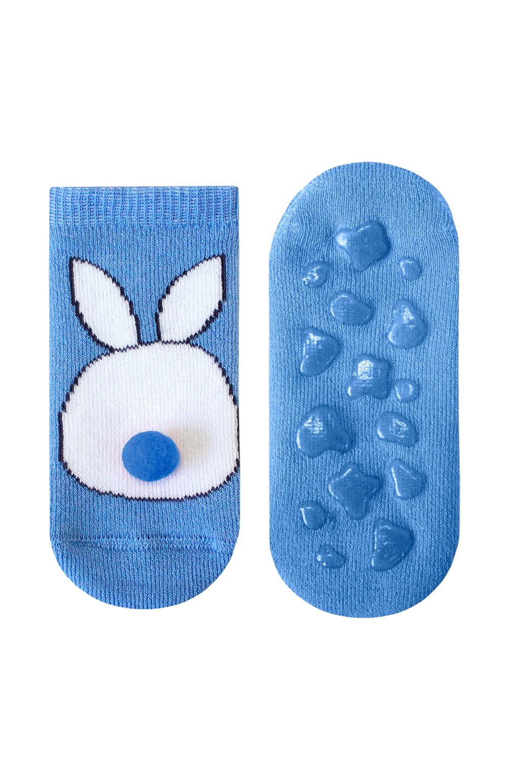 Sosete flausate antiderapante cu model iepure cu pompon, Bchk Baby 3063-907