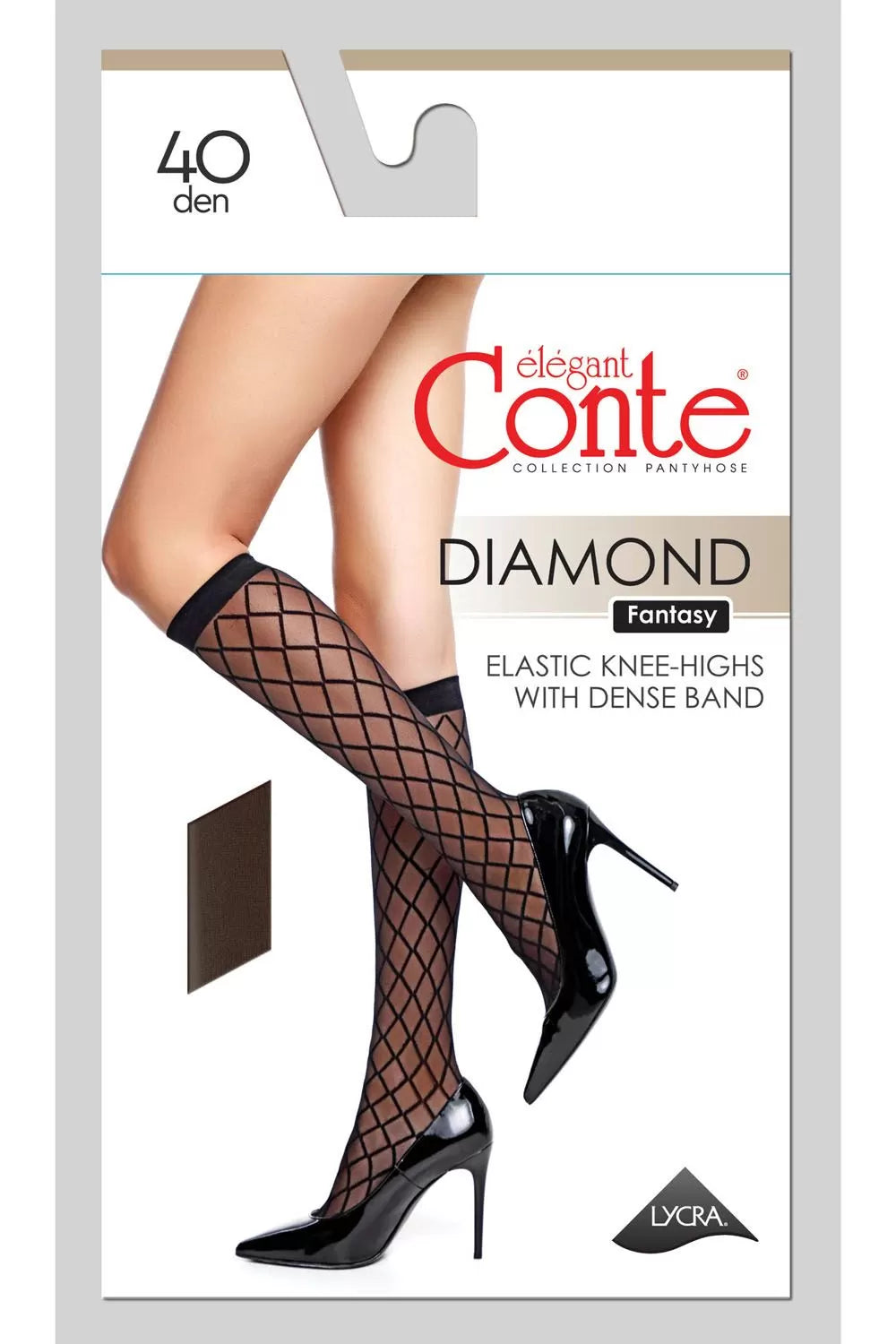 Șosete poliamidă 3/4 cu model romburi, Conte Fantasy Diamond 40 Den