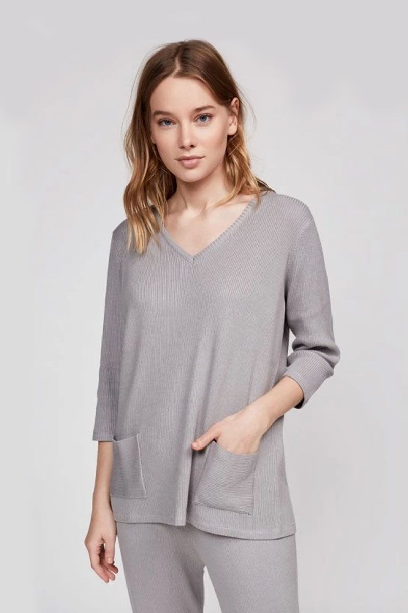 Tricou din tricotaj ribbed cu mâneci lungi și decolteu în V, Gisela 3/1907