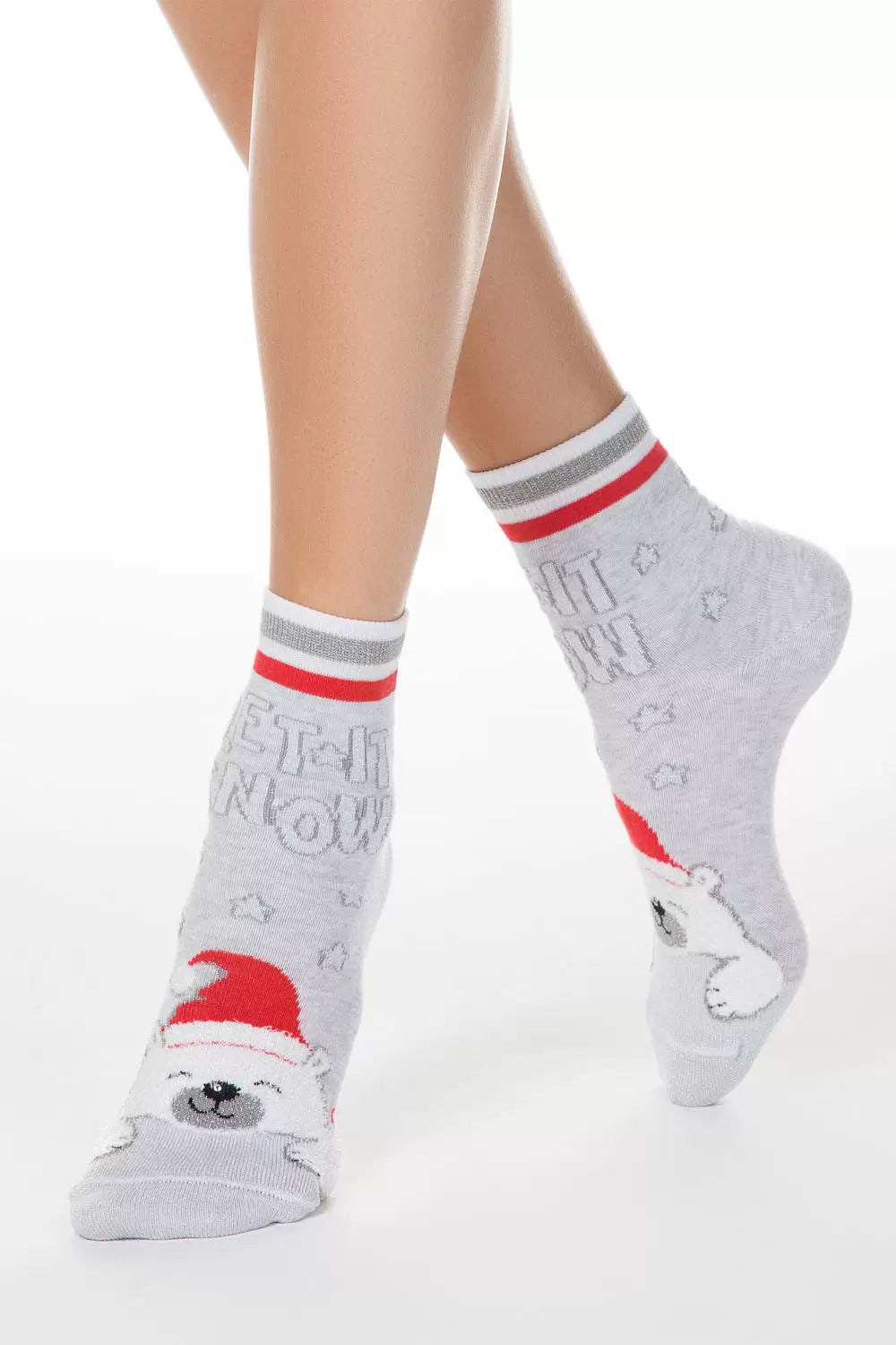 Șosete damă de Crăciun cu model pui de Urs Polar, Conte Elegant 443