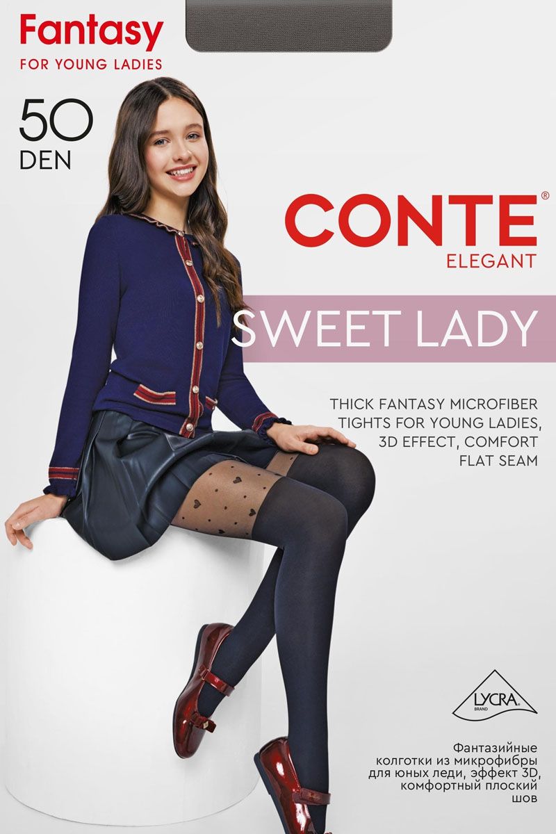 Ciorapi copii, cu inimioare și model jambiere, Conte Kids Sweet Lady 50 Den