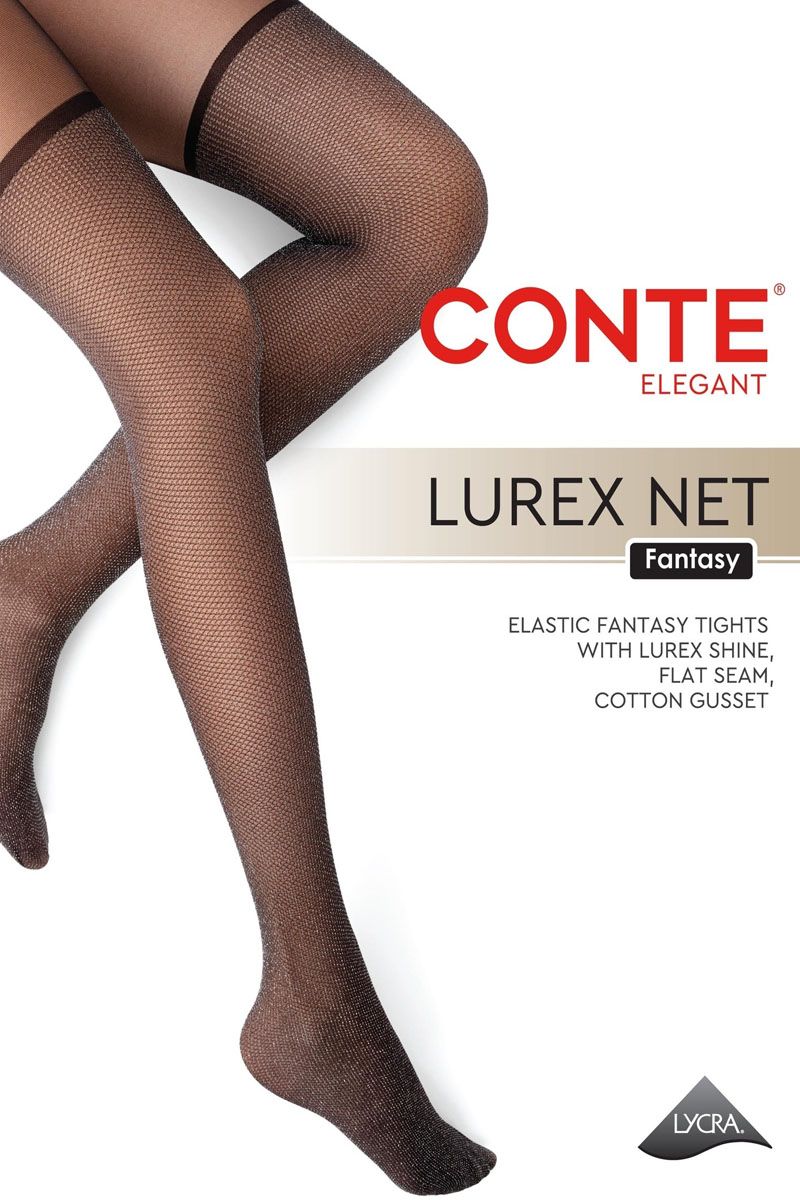 Dresuri cu imitație bandă adezivă din plasă fină și lurex, Conte Fantasy Lurex Net