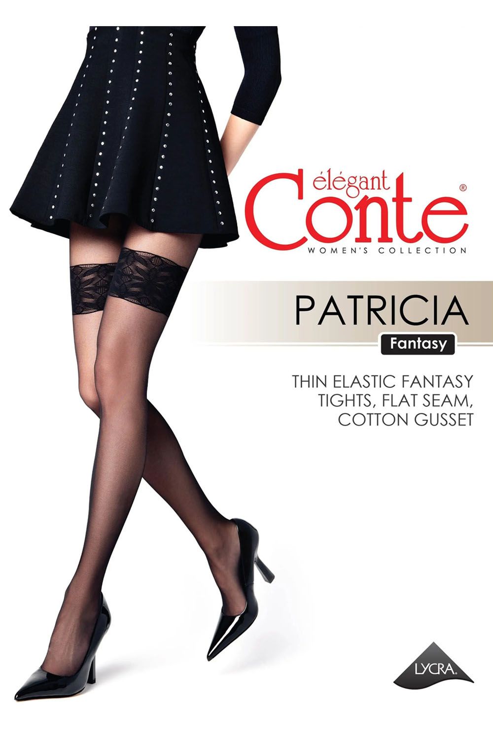 Dresuri cu model imitație bandă adezivă ajurată, Conte Fantasy Patricia Nero ambalaj