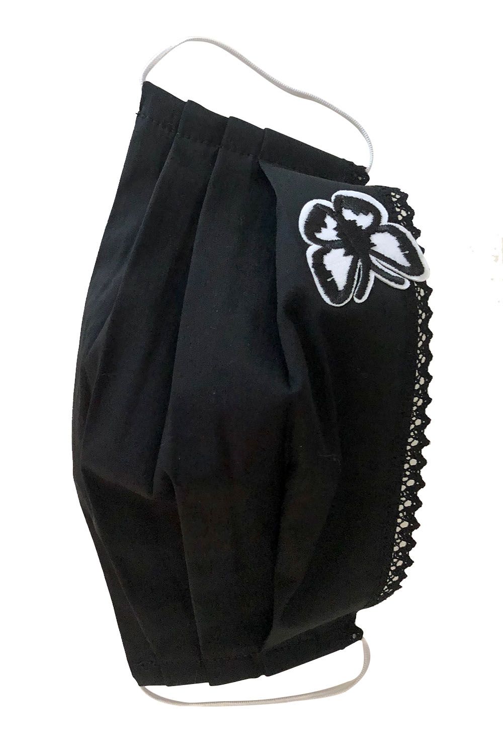 Masca protectie din bumbac reutilizabila din fata neagra cu dantela si fluture pliata
