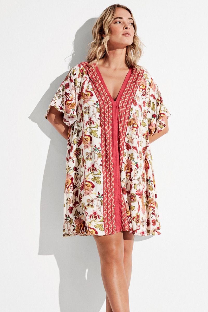 Rochie plajă tip caftan, cu imprimeu floral, Gisela 2/40004