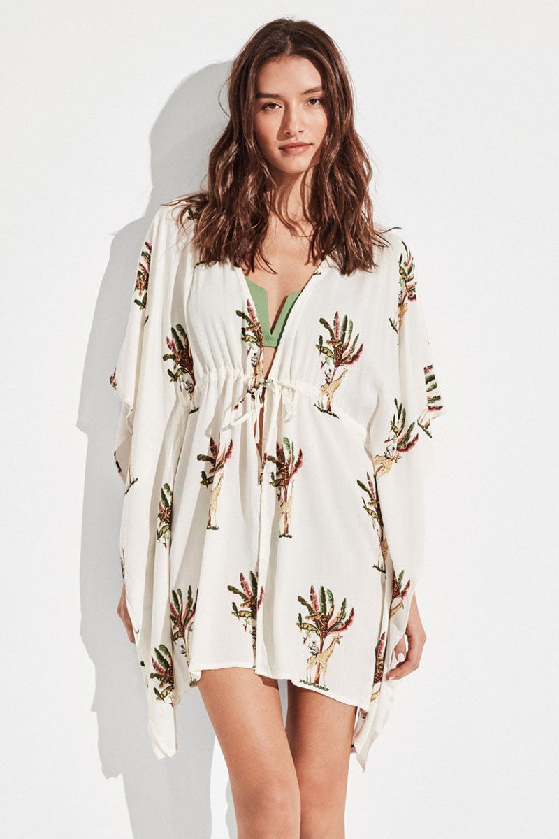 Rochie plajă tip caftan, cu imprimeu palmieri, Gisela 2/40002
