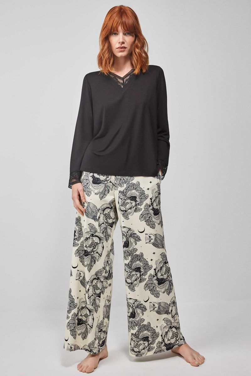 Set pijama lungă și pantaloni cu imprimeu floral, Gisela 2/20180
