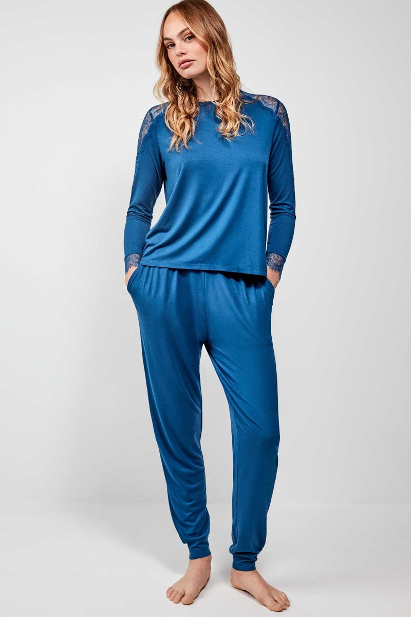 Set pijama din vâscoză tricot, 2 piese, cu dantelă, Gisela 2/20177