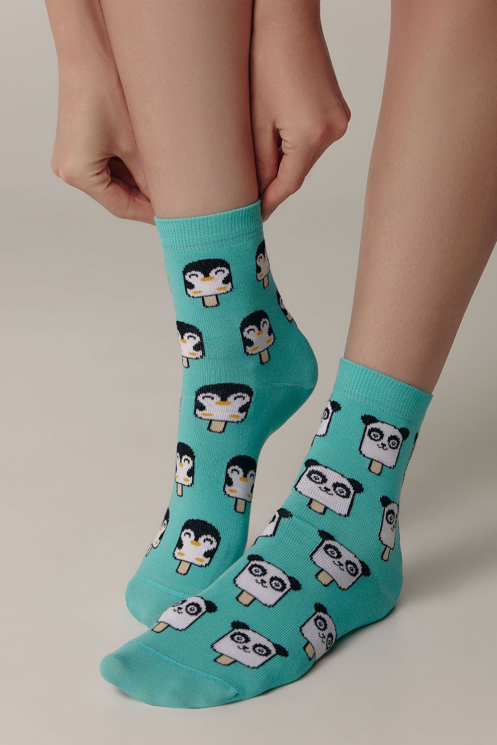 Șosete haioase din bumbac cu model Panda și Penguin, Conte Happy 372