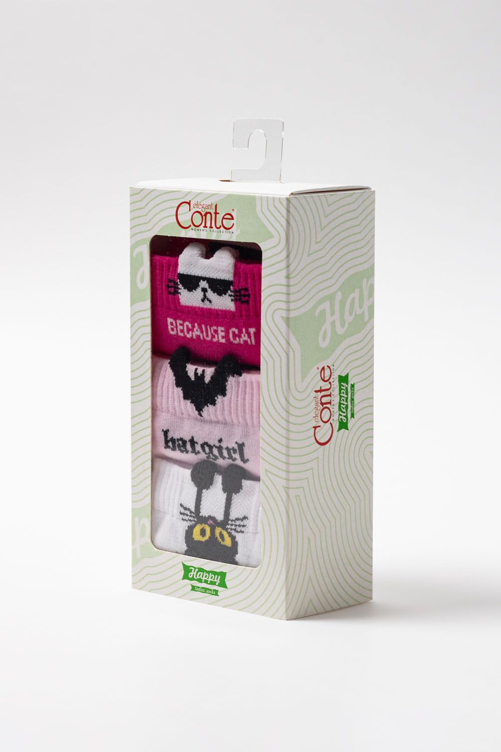 Șosete haioase din bumbac, în cutie cadou Conte Elegant 763 (3 perechi)