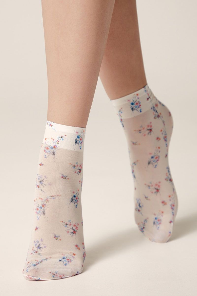 Șosete transparente cu imprimeu floral, Conte Fantasy 251