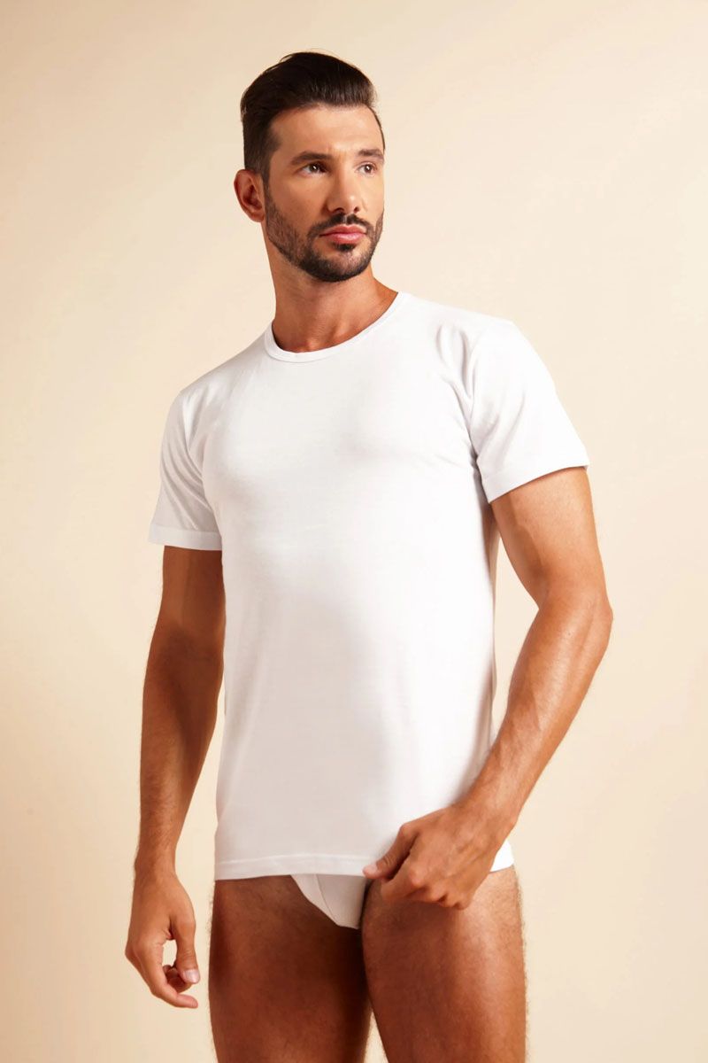 Tricou pentru bărbați cu mânecă scurtă și decolteu rotund, din bumbac, Snelly 7013