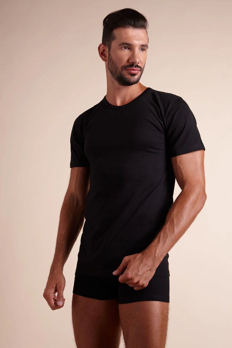 Tricou pentru bărbați cu mânecă scurtă și decolteu rotund, din bumbac, Snelly 7013